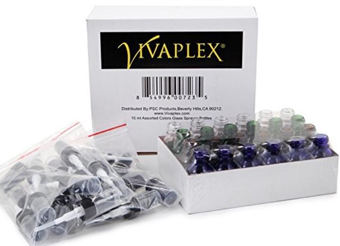 , 24, Assorted Colors, 15 ml (1/2 oz) Glass Bottles, with Black Fine Mist