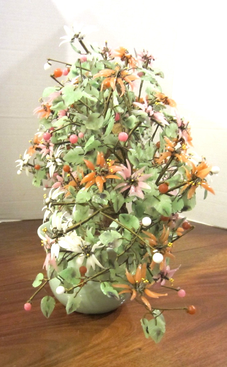 spectacular vintage multi-color flowering glass bonzai tree 31 ” long