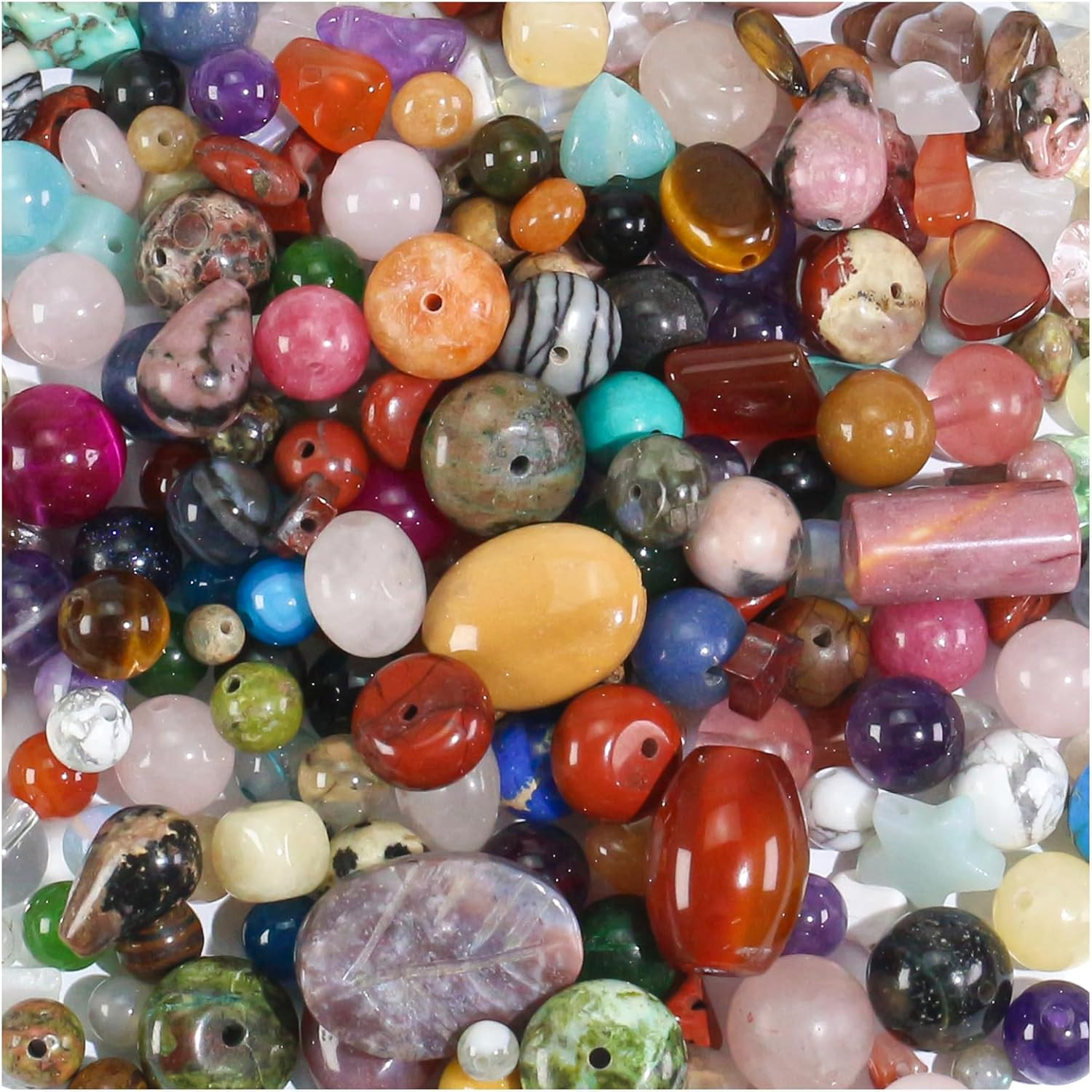 Beads for Jewelry Making, Mixed Bulk Natural Assorted Stone Beads for Crafts Bra