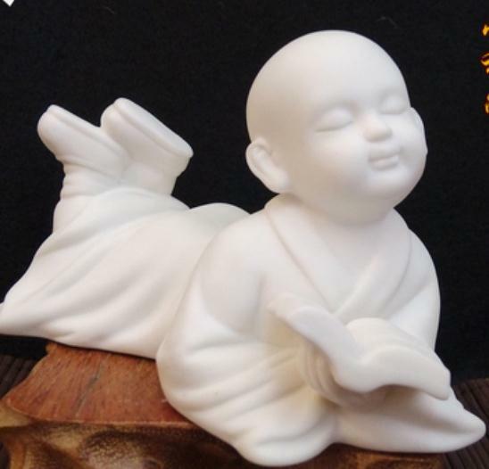5.1″China White Porcelain Ceramics Lovable Read Book Little Monk Figurine Statue
