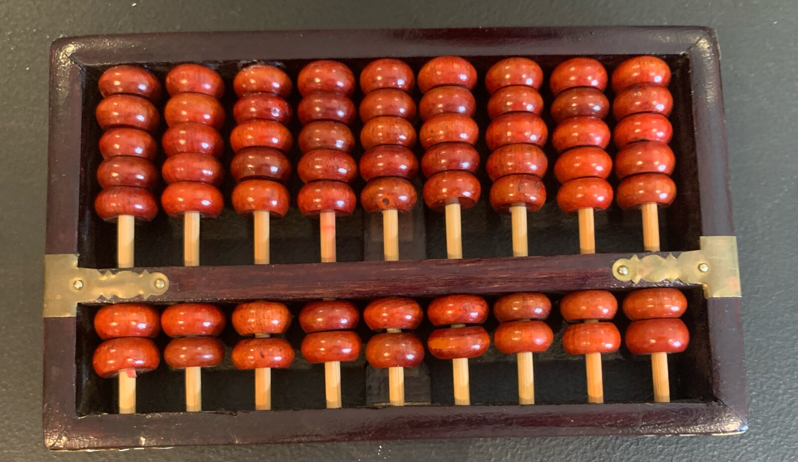 Vintage Red Lion Abacus Wood and Brass Made in China 63 Beads 7.5” x 4.5”