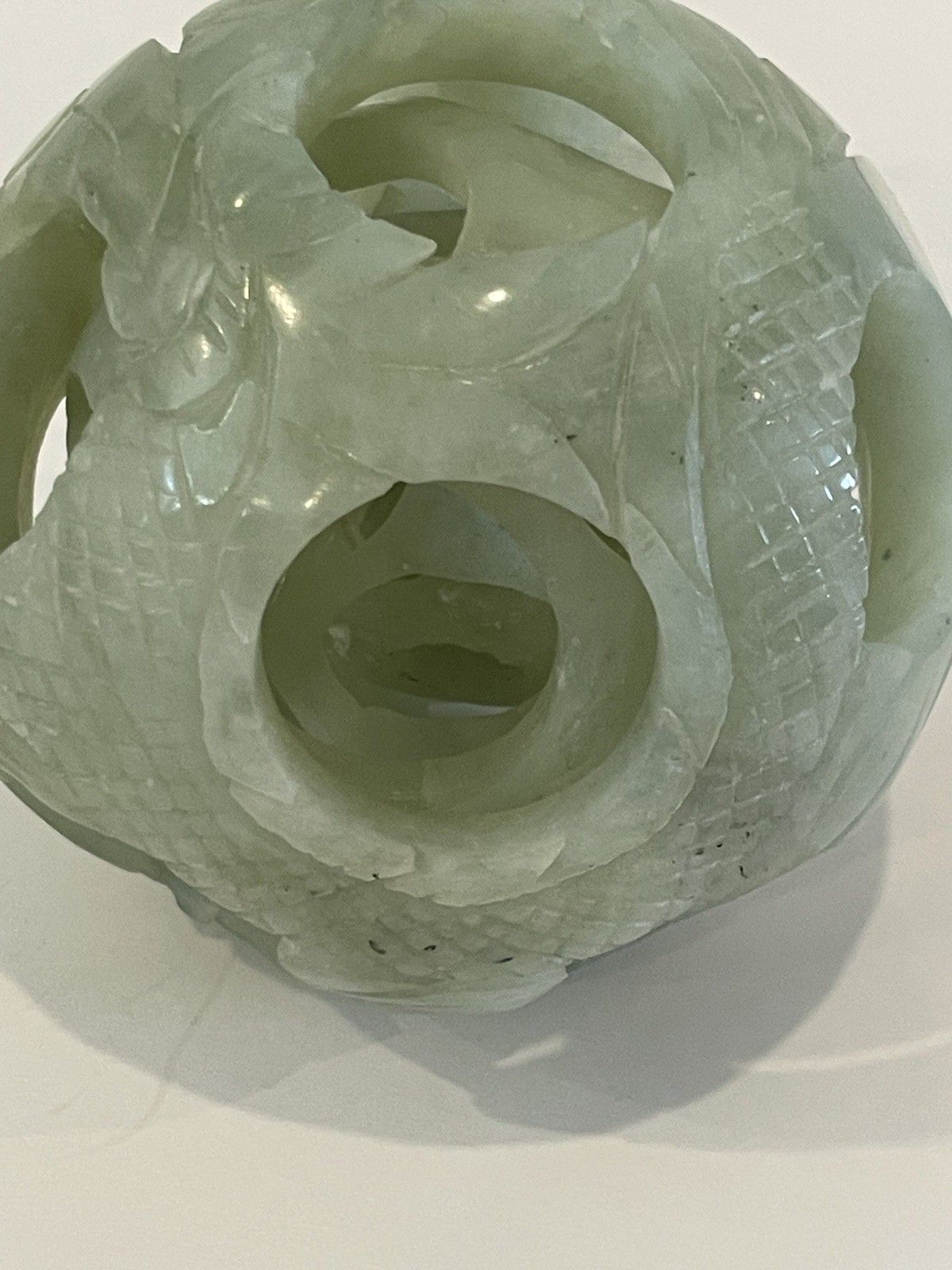 Chinese Puzzle Ball Jade Sphere Serpentine Round 3.5 Inch Preowned 5 Layers