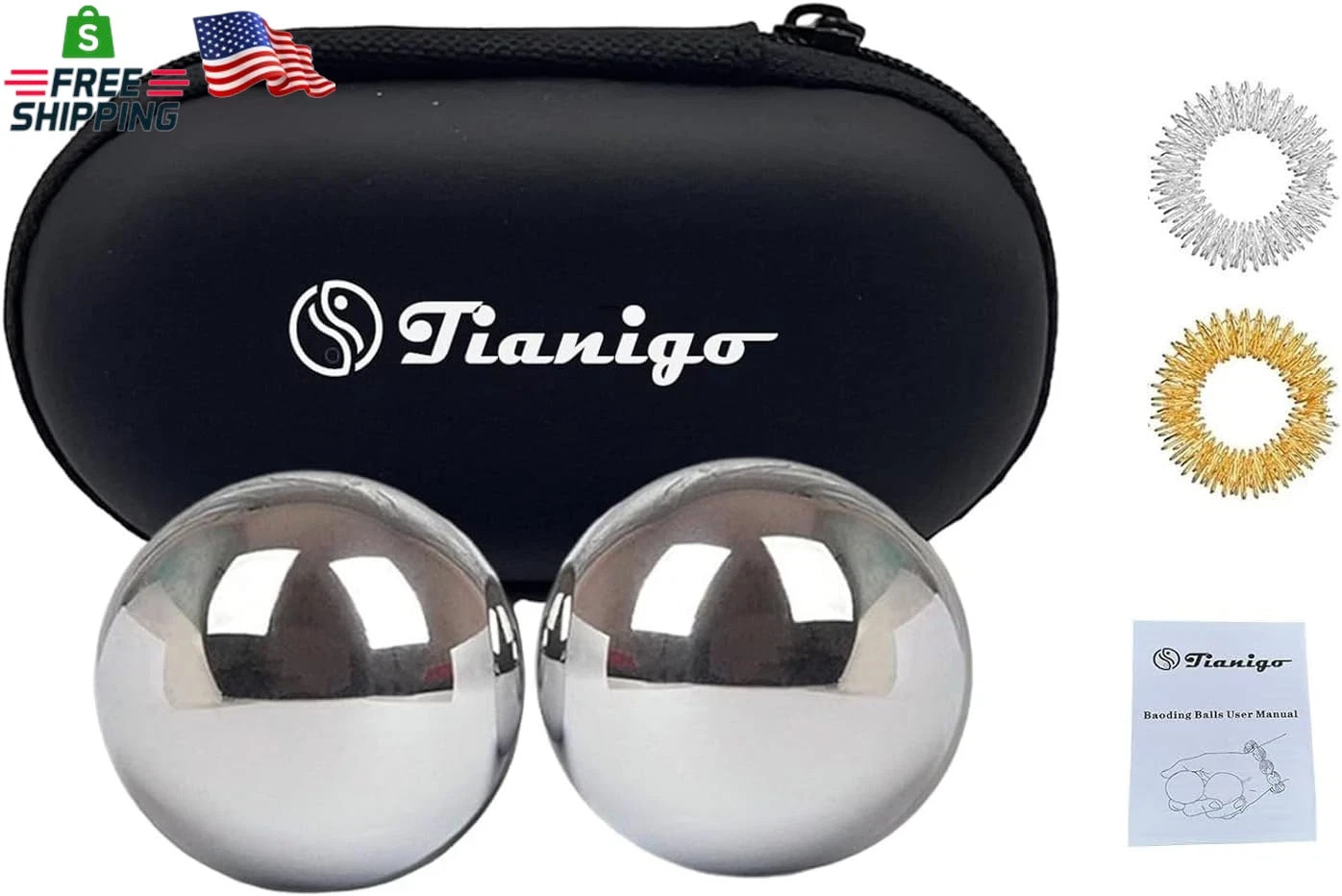 Stainless Steel Baoding Balls Set,1.57 Inches Chinese Health Balls, Metal Stress