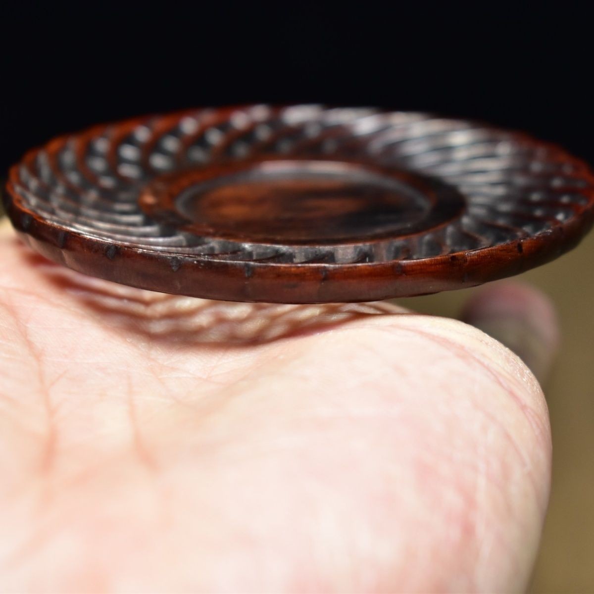 Chinese Retro Blood Sandalwood Coaster 7.5cm Hollow Carved Teacup Mat 14g