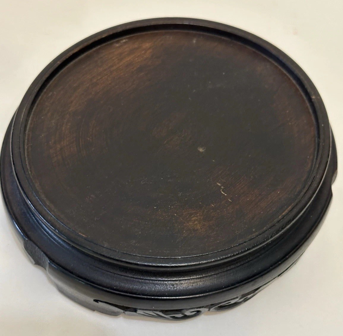 VTG Ebonized Wood Japan Carved Vase Stand Table Display Riser 4.25” Round NICE!