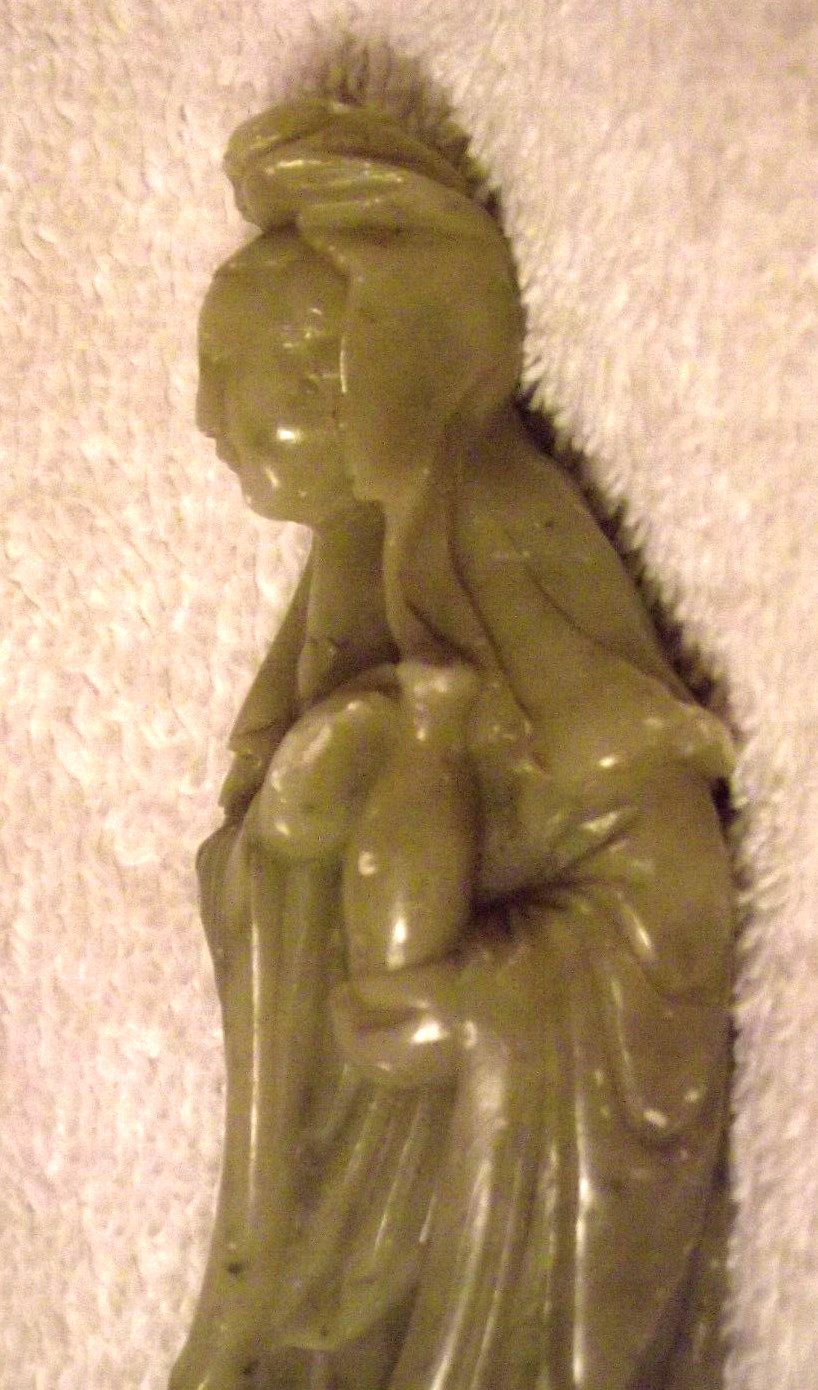 Vintage Chinese Hand Carved Jadeite Statue Figurine Woman w/Jug on Pedestal S