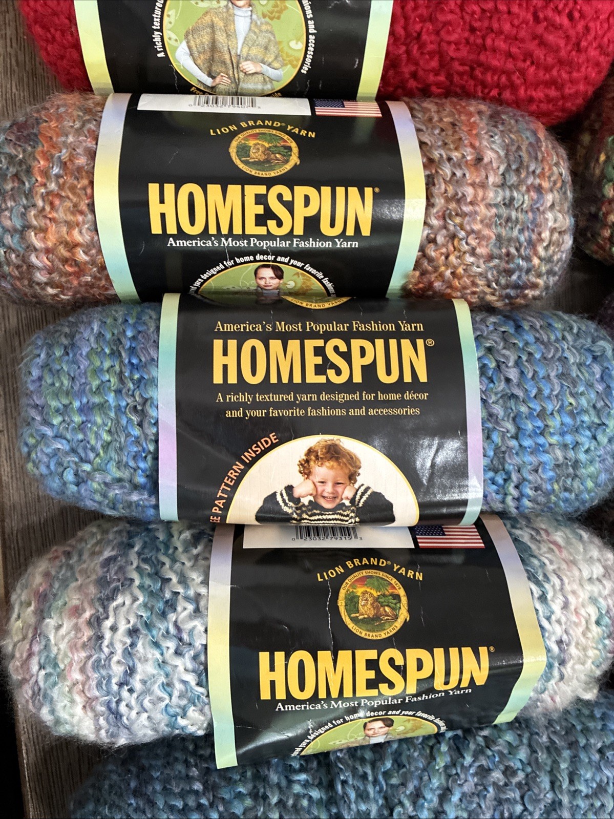 Lot of 13 + Lion Brand Homespun Yarn. Mixed Colors. See Photos. 6 Oz, 185 Yd Ea