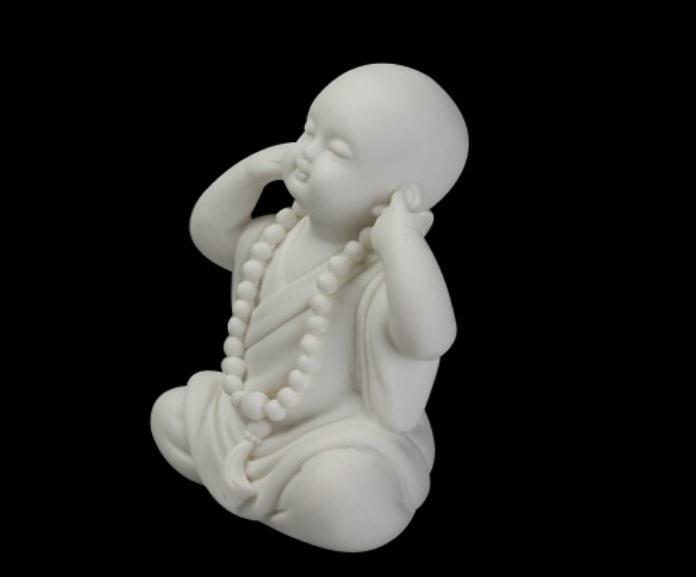 3.7″Chinese White Porcelain Ceramics Lovable No Hear Little Monk Figurine Statue