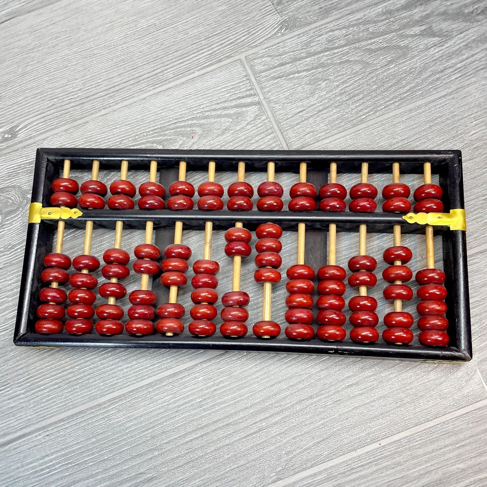 Vintage Abacus Lotus Flower Brand 12 Rods 91 beads Wood Onyx Black Red and Gold