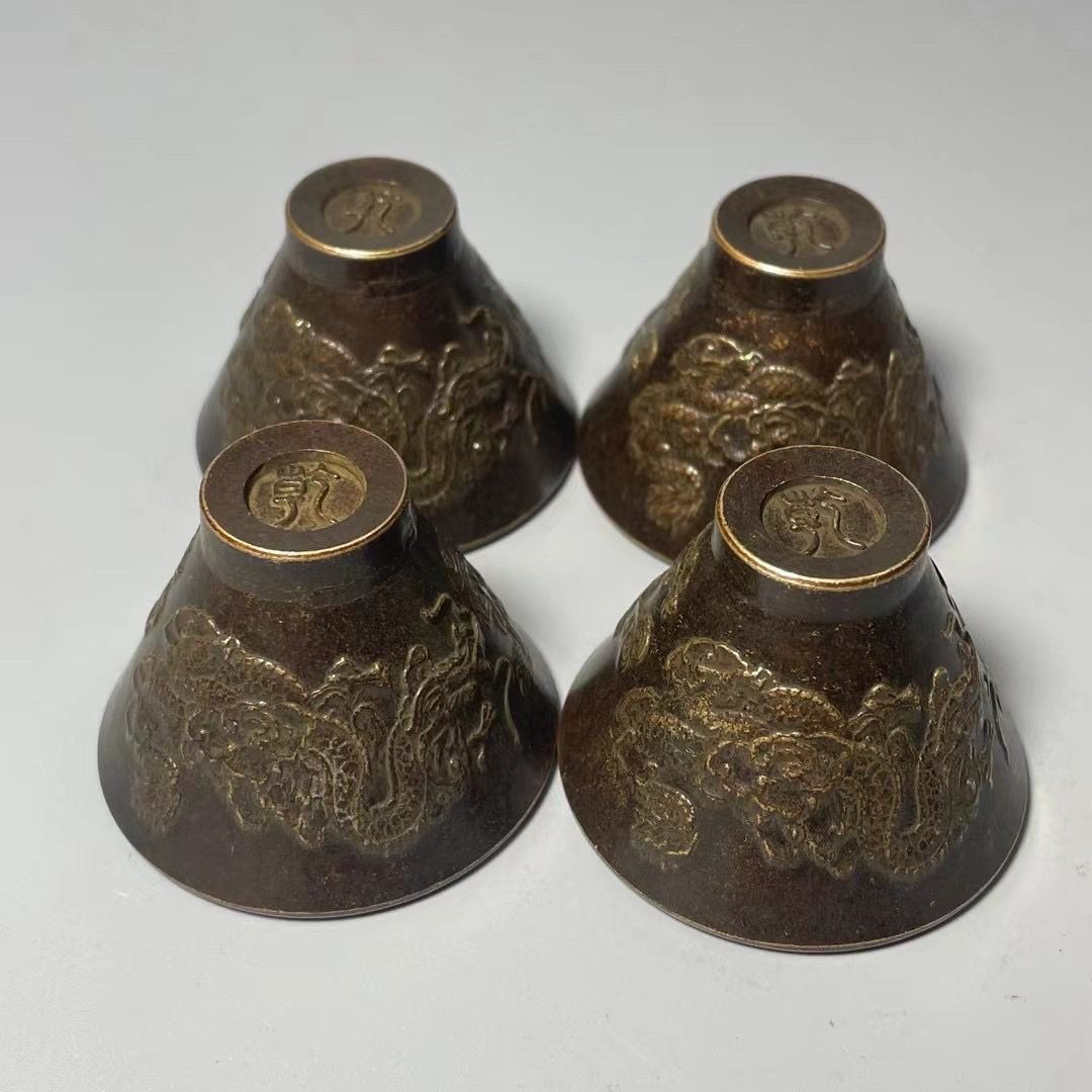 Antique Alloy Dragon Wine Cup 5cm Caliber Douli Cup Vintage Collectible Decor