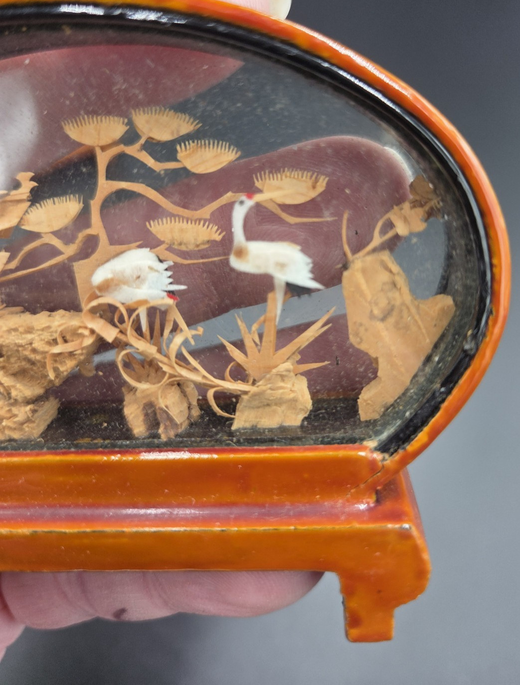 Vintage Asian Carved Cork Diorama Art In Wood/Glass Shadow Boxes 5 pieces