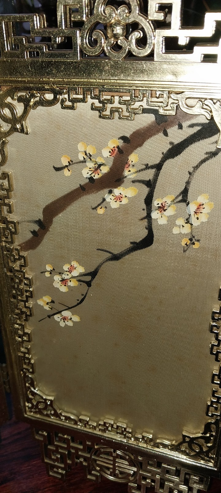 Vintage Chinese Folding Table Top Screen Handpainted 4 Panel fabric