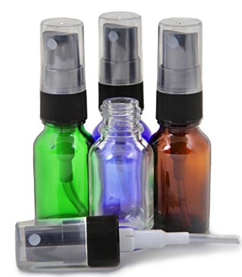 , 24, Assorted Colors, 15 ml (1/2 oz) Glass Bottles, with Black Fine Mist