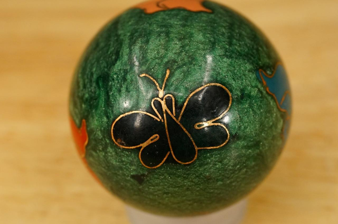 Chinese Cloisonne Brass Enamel Sphere Butterfly Jingle Exercise Ball 1.75″ Tall