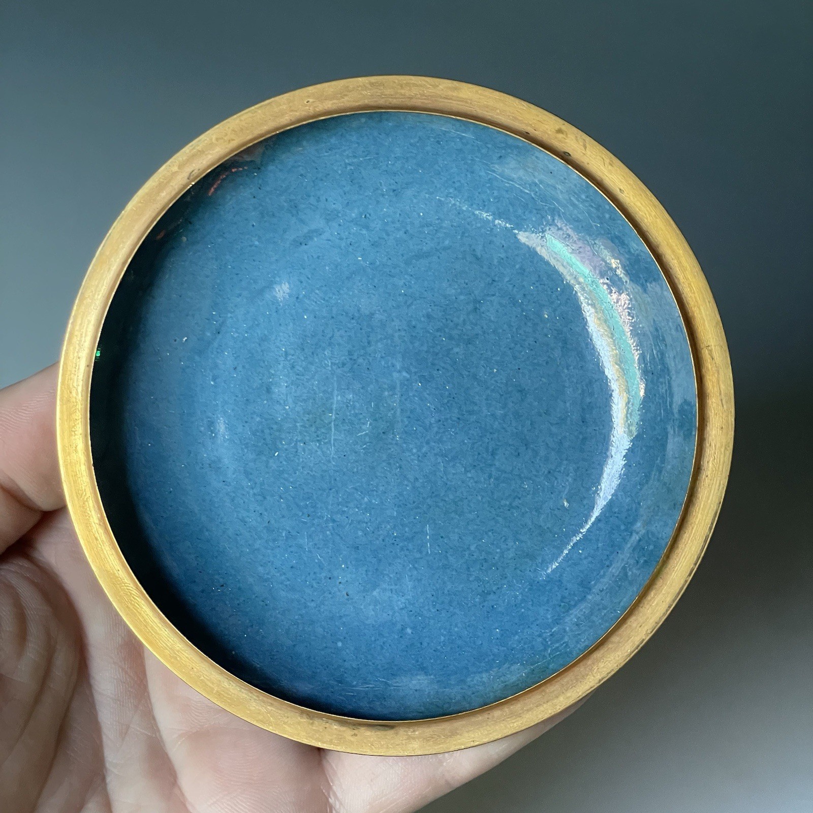 20th C. Chinese Cloisonne Phoenix Round Cosmetic Incense Scholar Powder Box