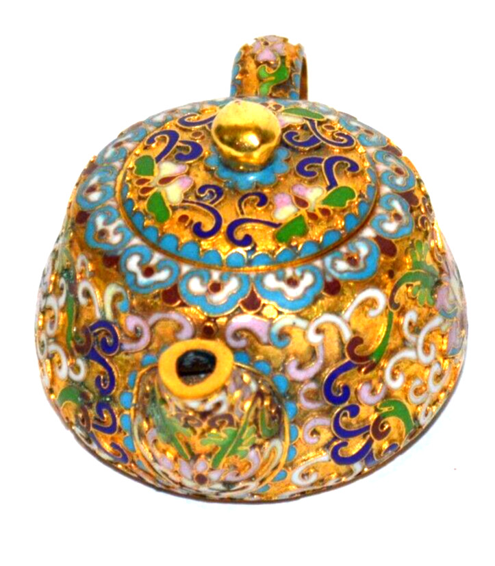 Vintage Brass Enamel Cloisonné miniature Teapot