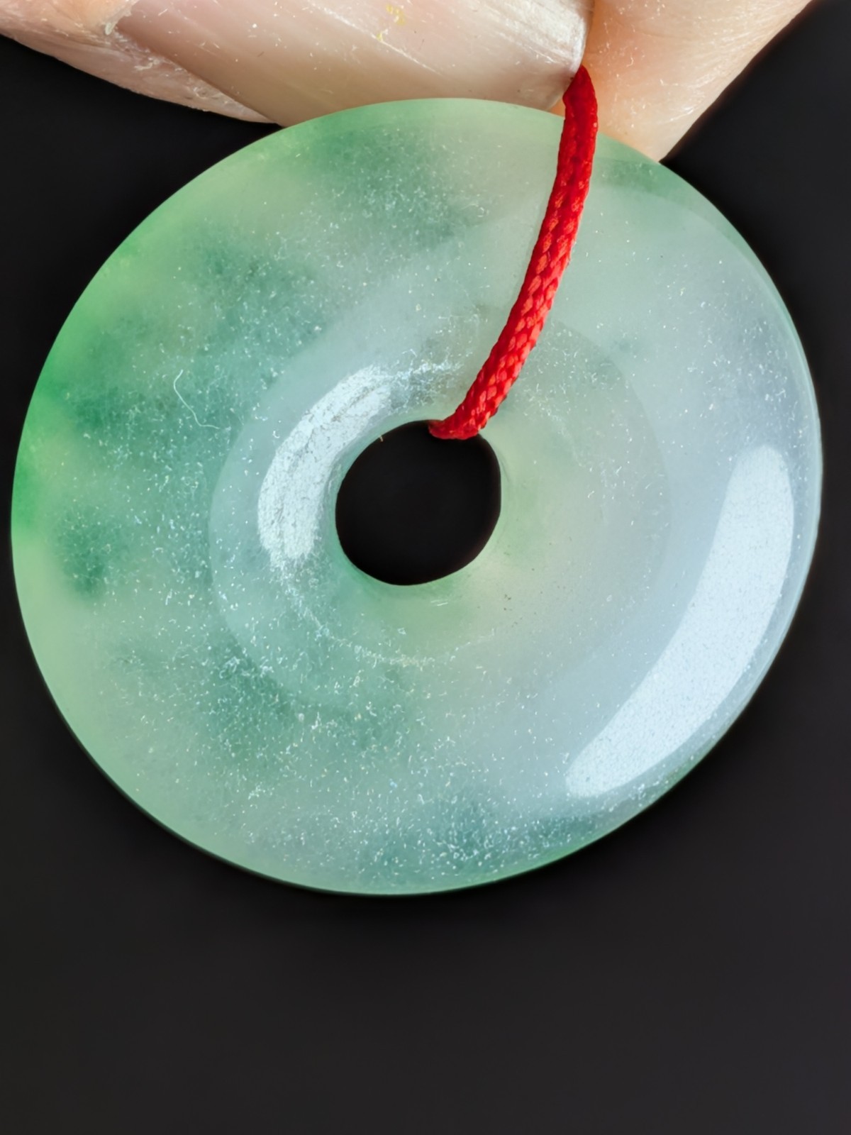NOS Chinese Myanmar Jadeite Jade Donut Pendant Ping An Kou 1980-2000 Ships US