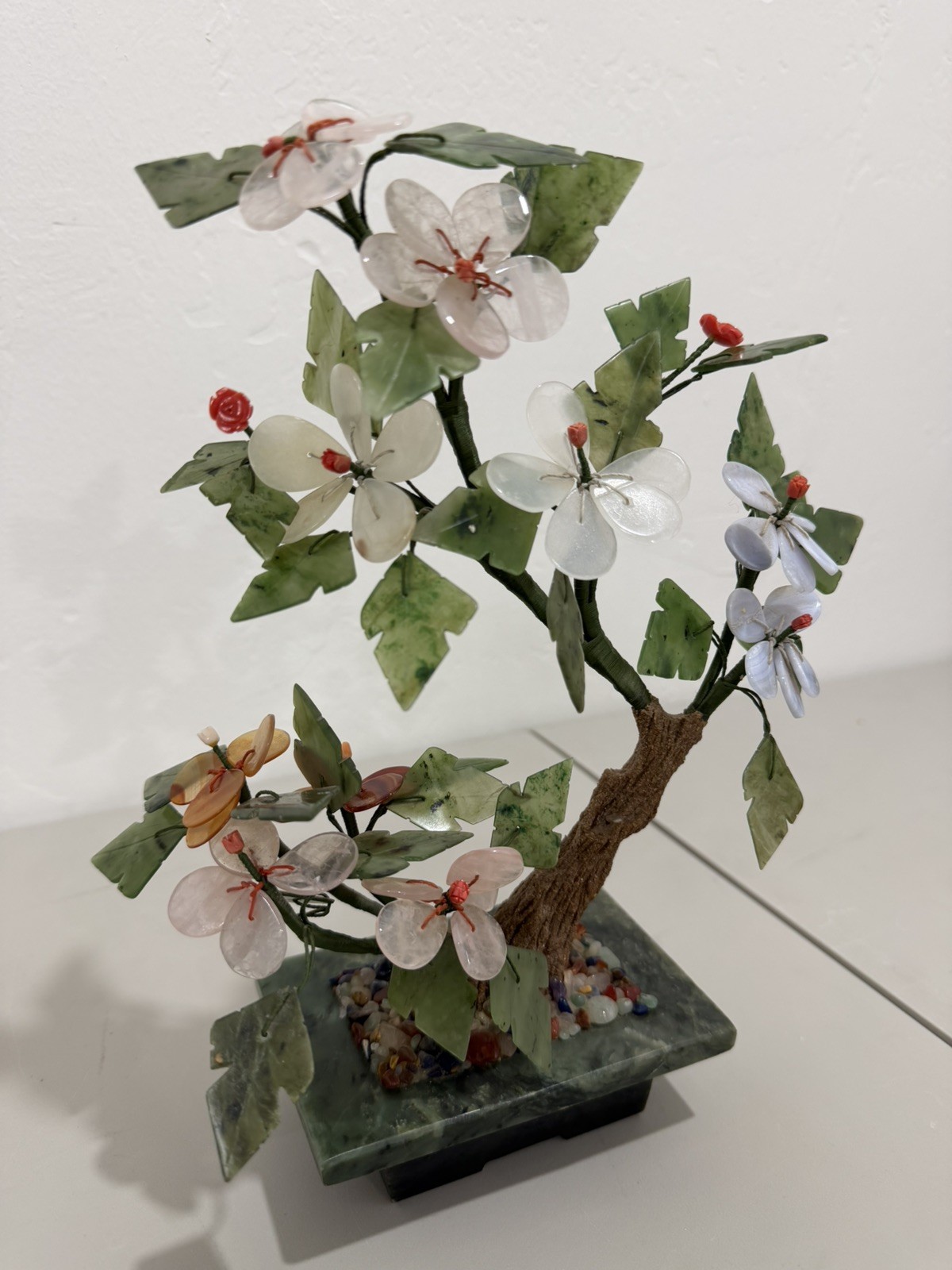 Vintage Chinese Bonsai Jade Gem Tree Stones 11x9in