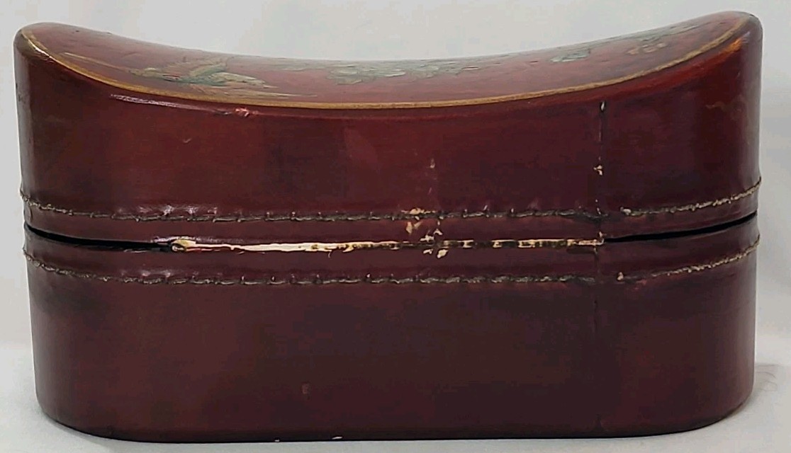Antique/Vintage Chinese Lacquered Pillow Box Wood Brass Floral, Bird Motifs