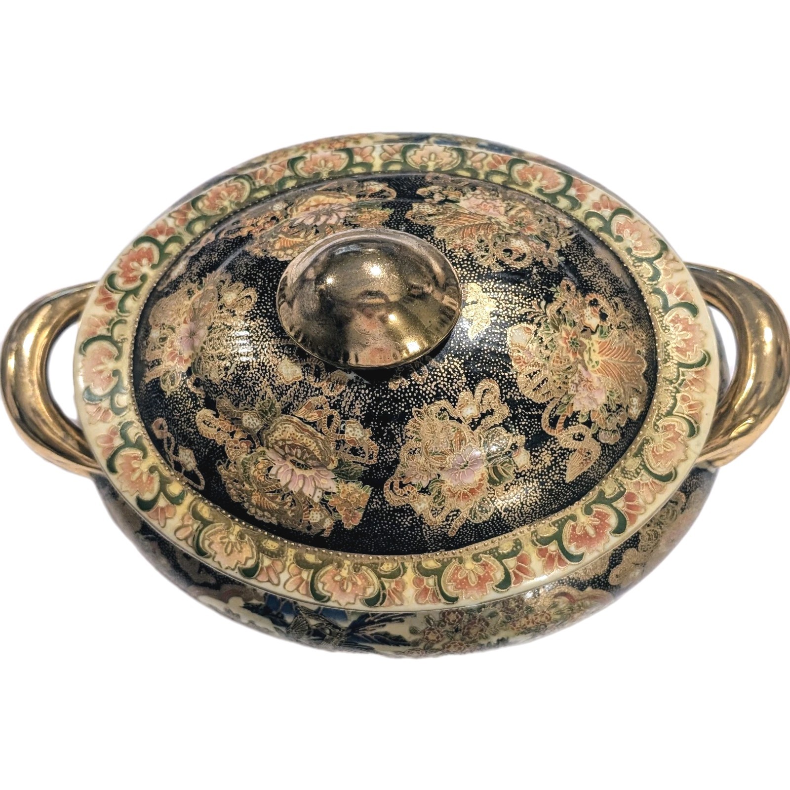 Large 14.5″ Gilded Vintage Chinese Tureen Birds Floral