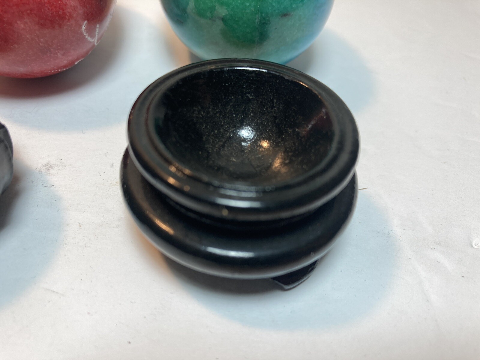2 Vintage Chinese Hand Etched Painted Marble Stone Egg Monk Stand 2.5”