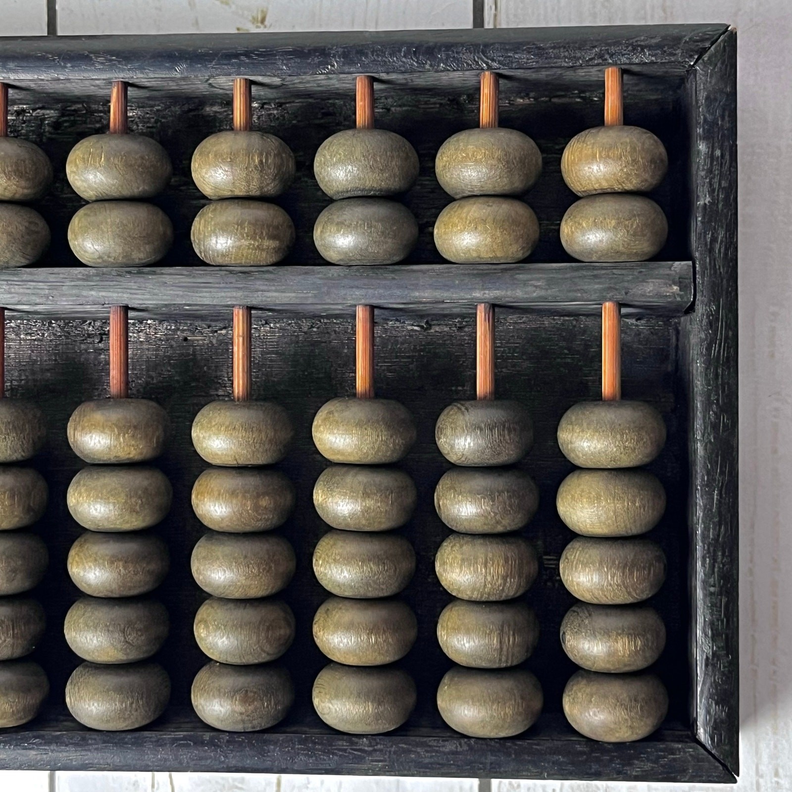 Traditional Chinese Wooden Abacus 2:5 Bead Configuration 13 Rows Black Wood Box