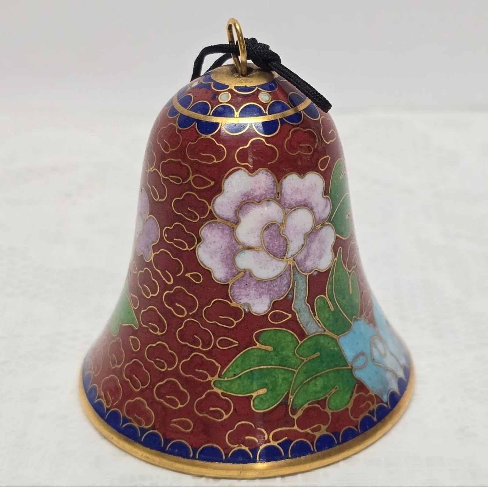 Vintage Cloisonne Floral Bell Ornament Asian Oriental Chinese Cottage Decor