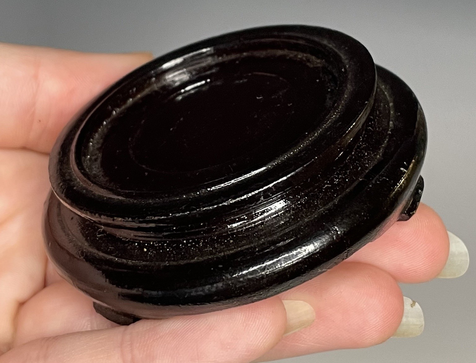 2-5/8 inch 20th C. Chinese Asian Wooden Carved Bottle Vase Base Display Stand