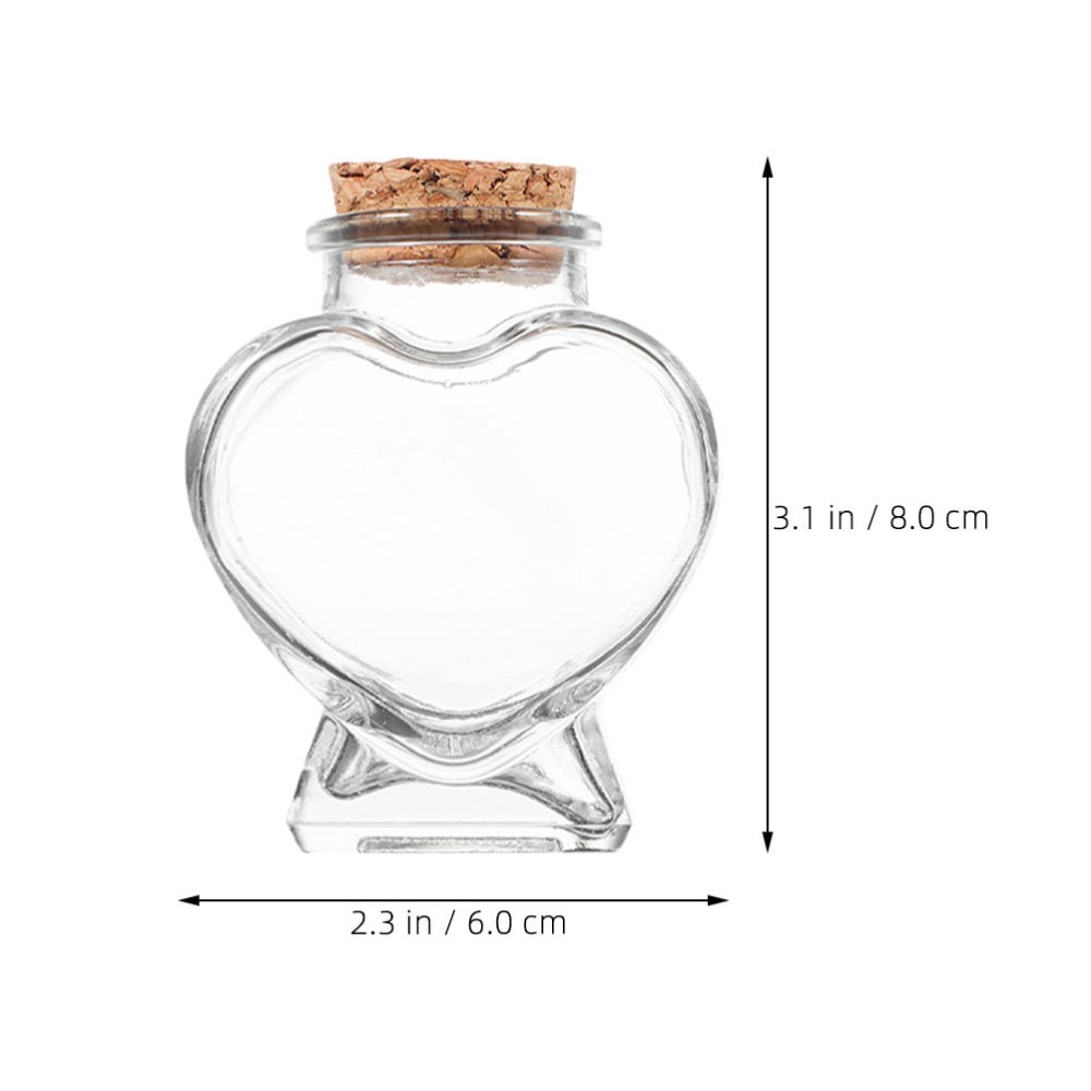 6 Pcs Heart Shaped Glass Bottles With Cork Stoppers Small Containers For Candy