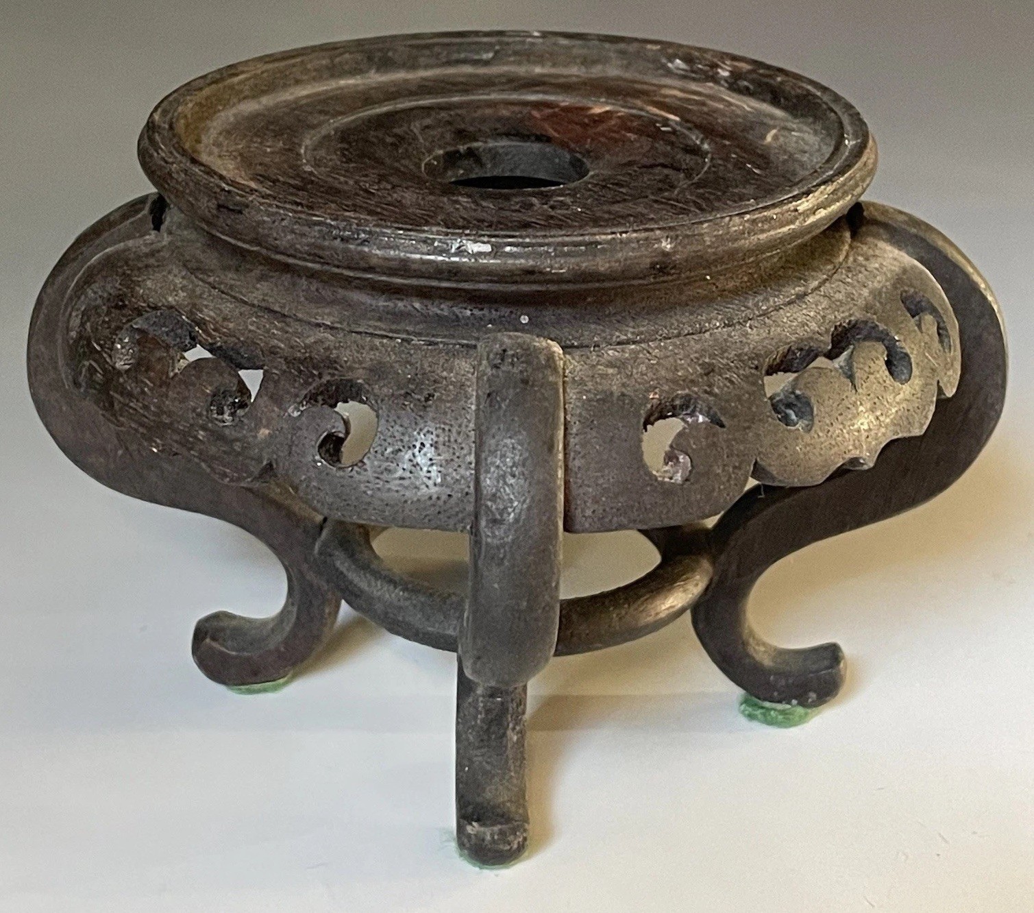 Vintage Chinese Hand Carved Footed Wooden Vase Bottle Lamp Base Stand Display