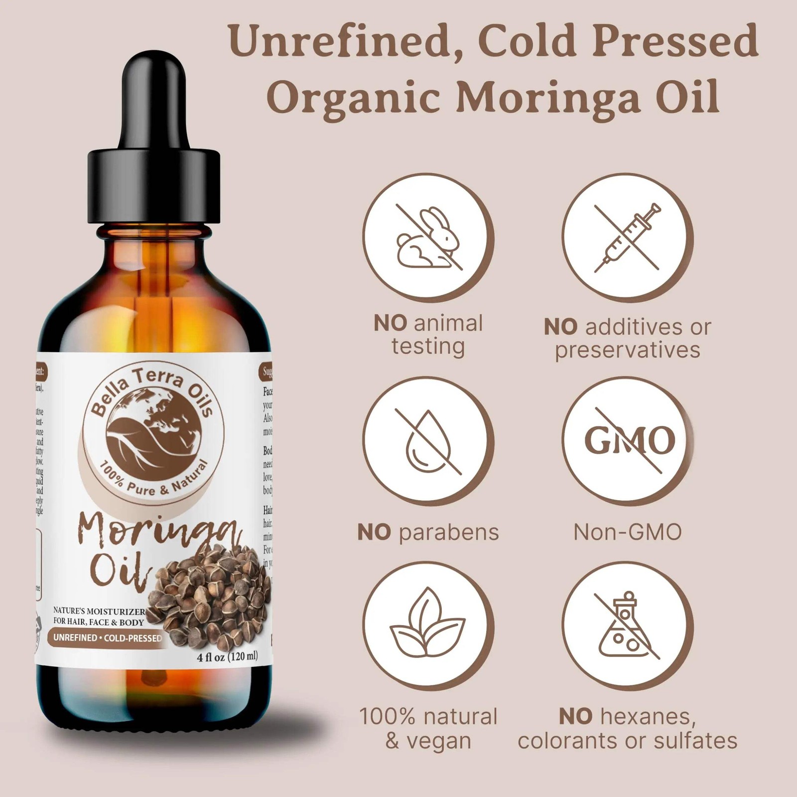 Organic Moringa Oil – 4oz | Cold-Pressed Oil for Skincare, Haircare & DIY Projec