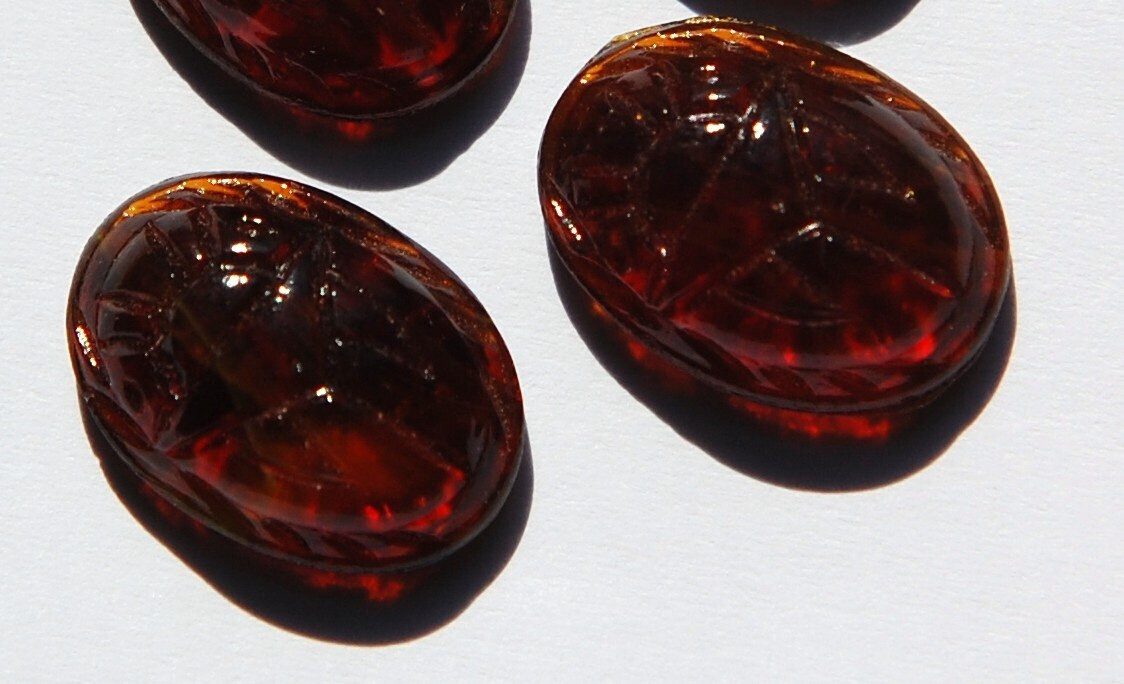 Vintage Dark Brown Scarab Glass Cabochons 18x13mm cab319S