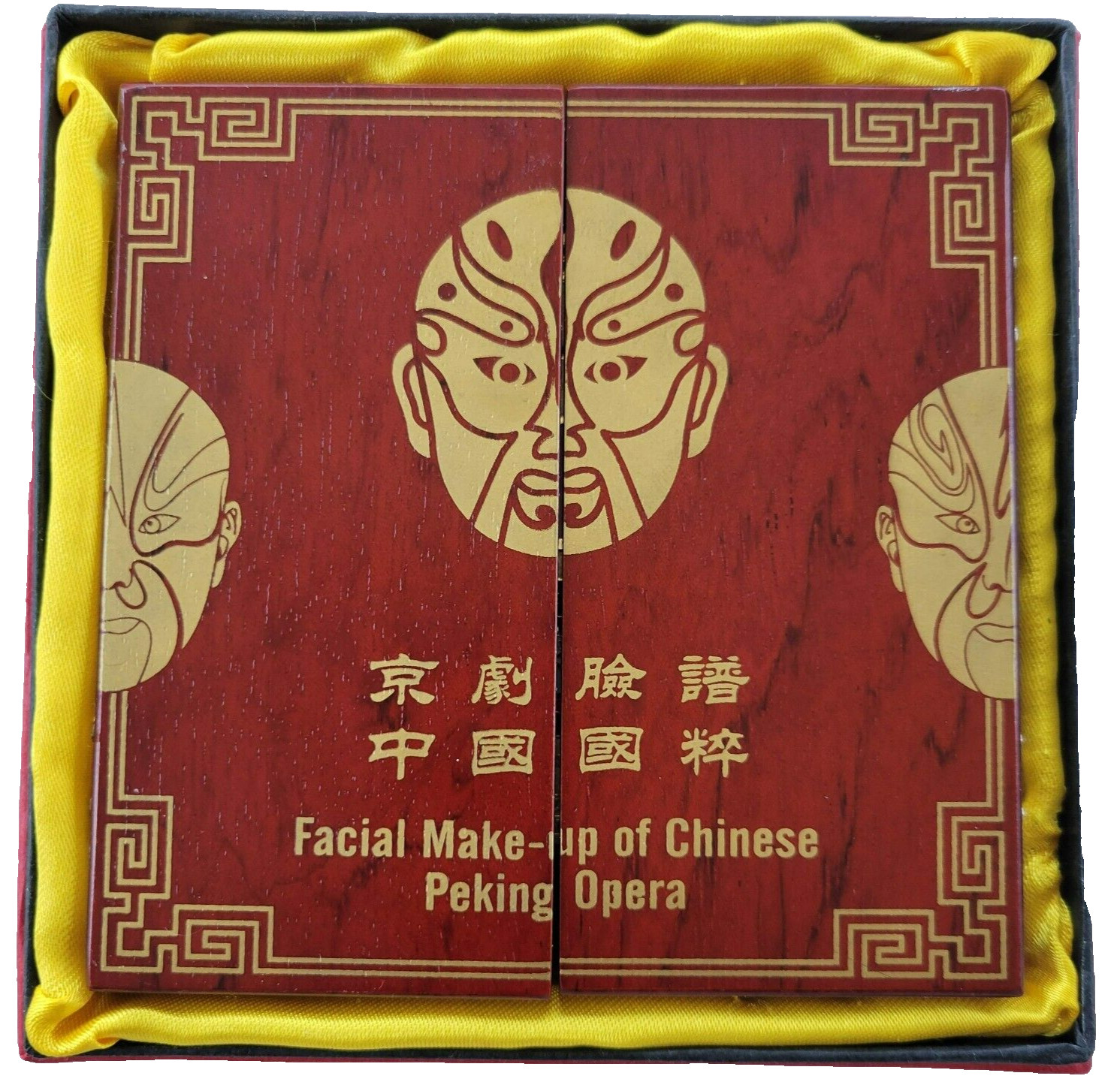 VTG FACIAL MAKEUP OF CHINESE PEKING OPERA 24K GOLD PLATED IN WOODEN CASE GIFT