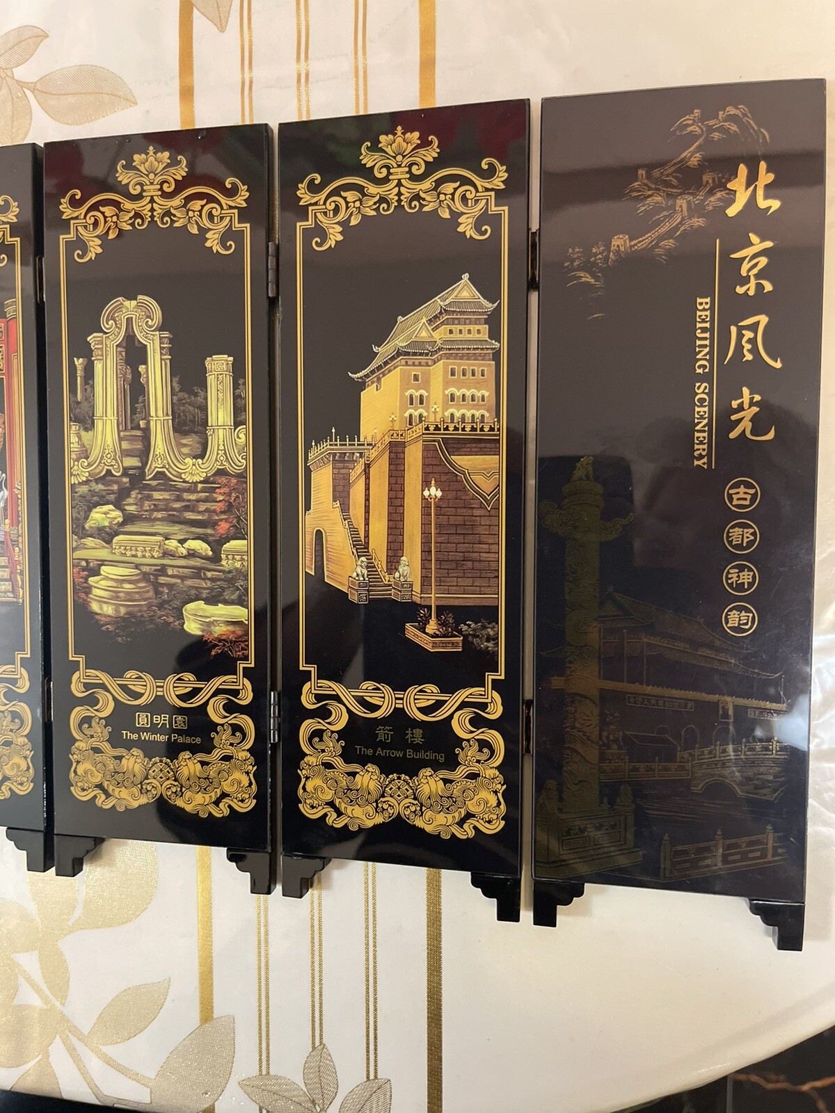 CHINESE SYMPHONIC RIVERSIDE 6-PANEL SCREEN BEIJING SCENERY Table Top Folding