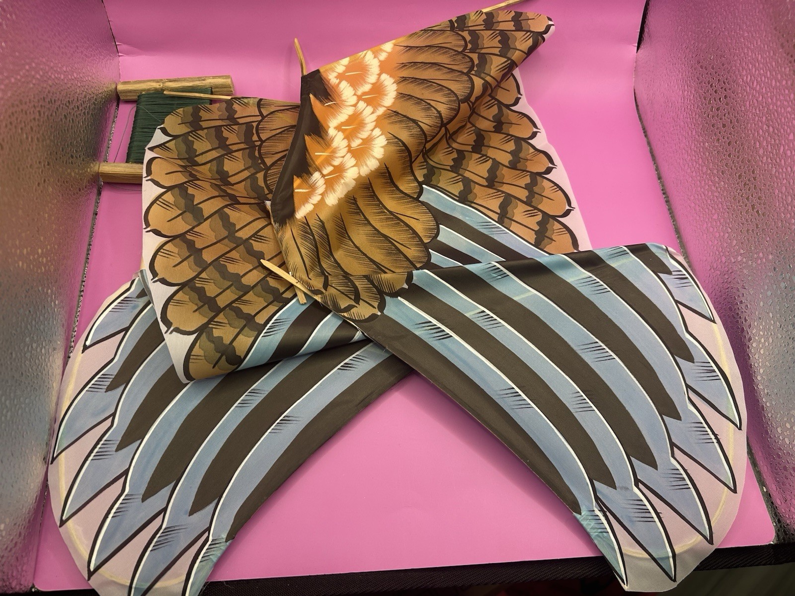 Vintage Chinese Silk & Bamboo Eagle Bird of Prey Kite with Box 36″ wingspan Rare