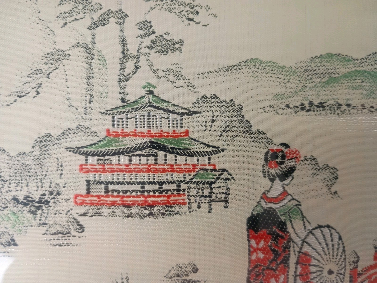 Vintage JapaneseSilk Embroidery Brocade Textile Art Temple Landscape Scene