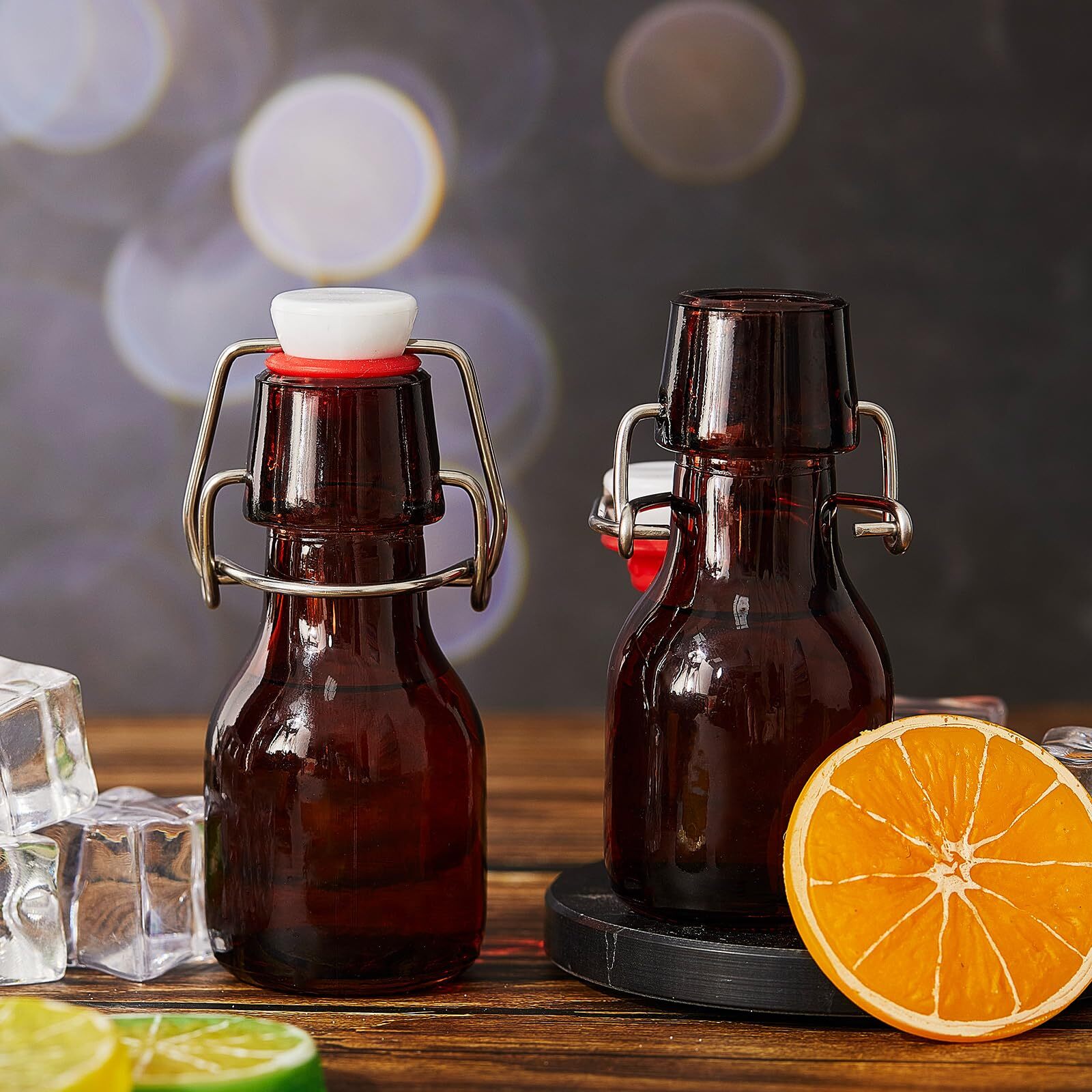 24 Pcs Amber Mini Glass Bottle With Swing Top Decorative Mini Olive Oil Bottles