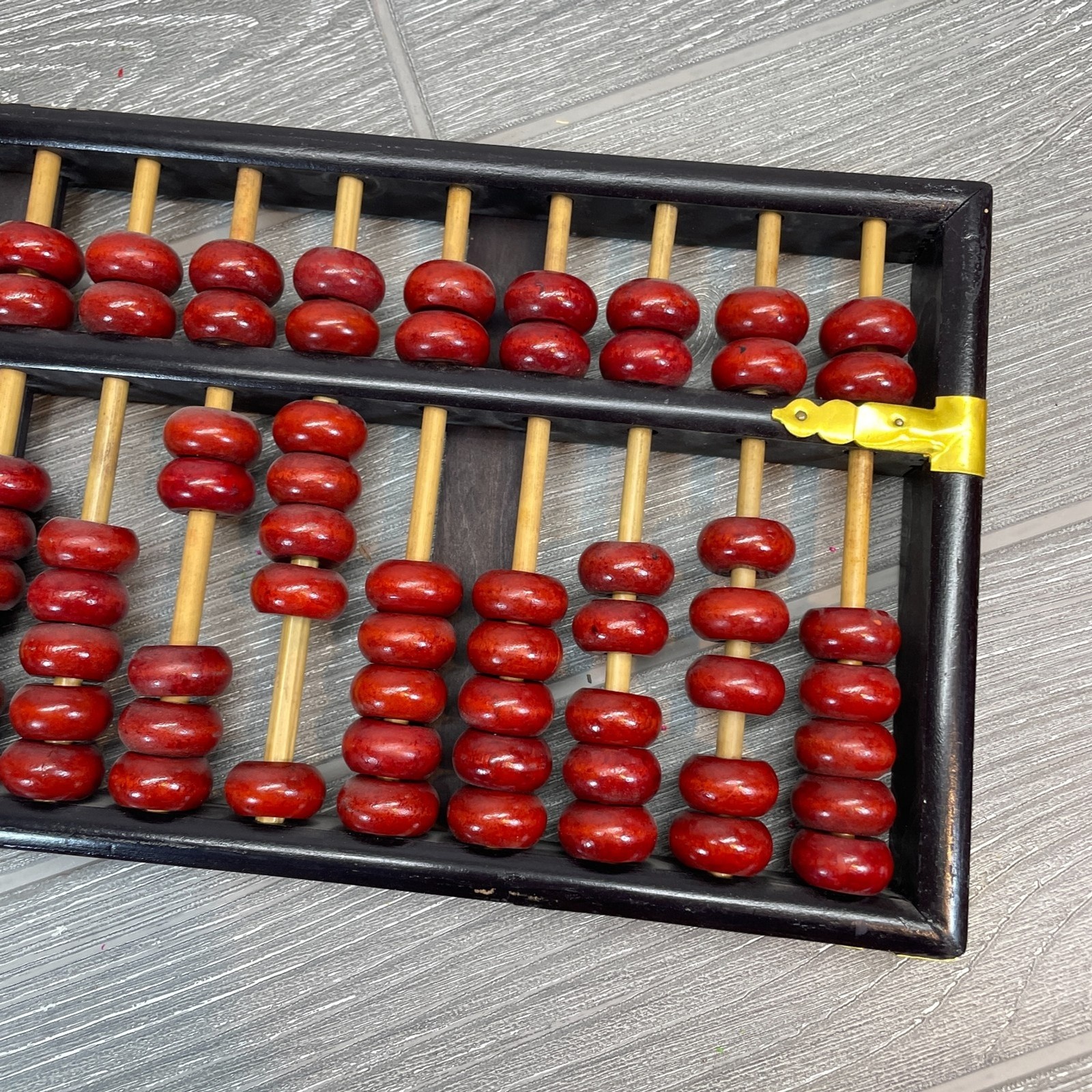 Vintage Abacus Lotus Flower Brand 12 Rods 91 beads Wood Onyx Black Red and Gold