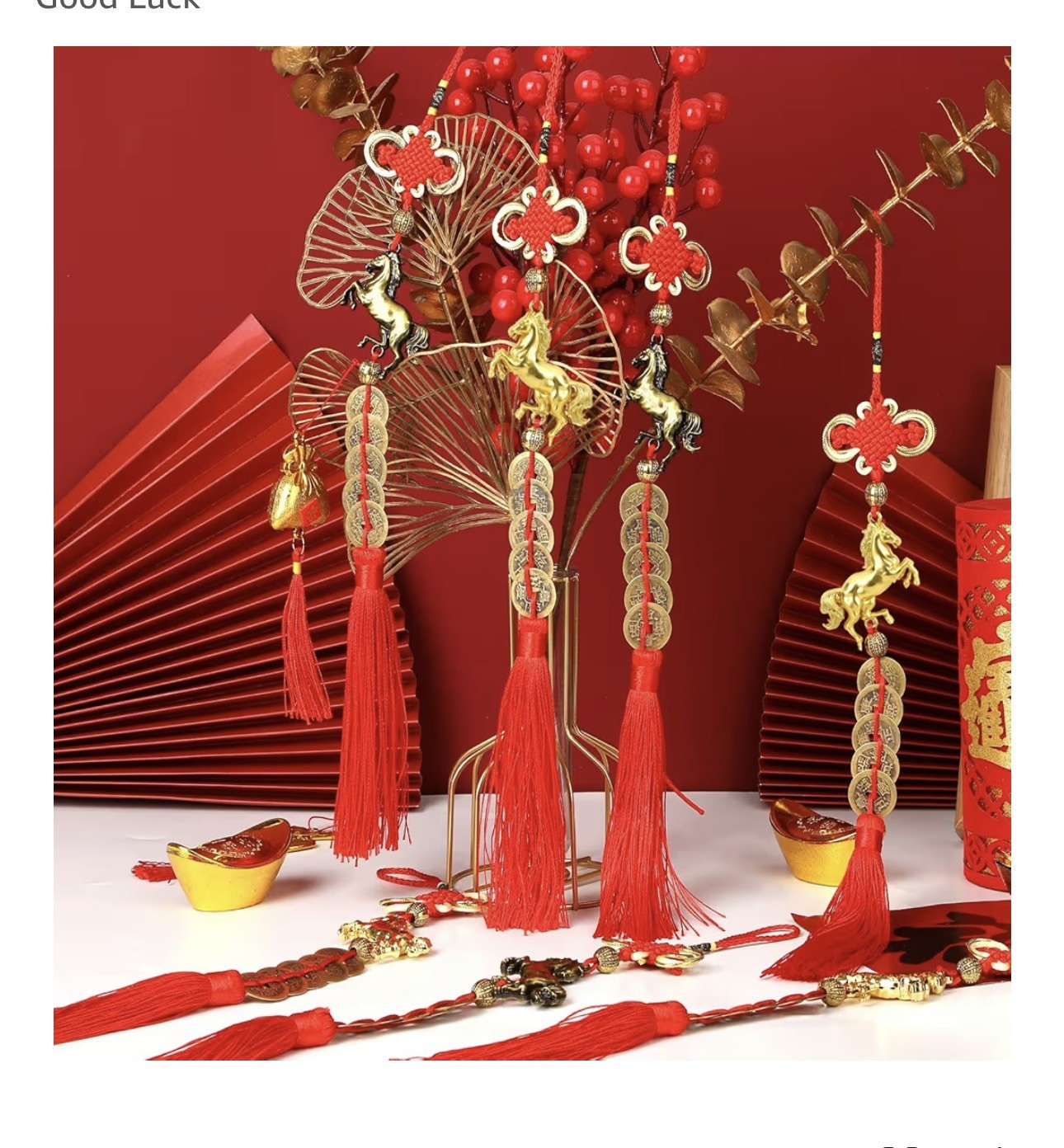 8 Pcs Chinese New Horse Ornaments 2026 – Red Gold Bronze Lucky Charms