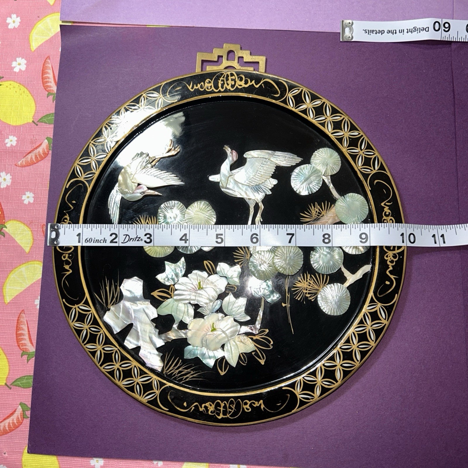 Vintage Chinese Lacquered Decorative On Wood Mother Of Pearl 10” Set Of 4 Used