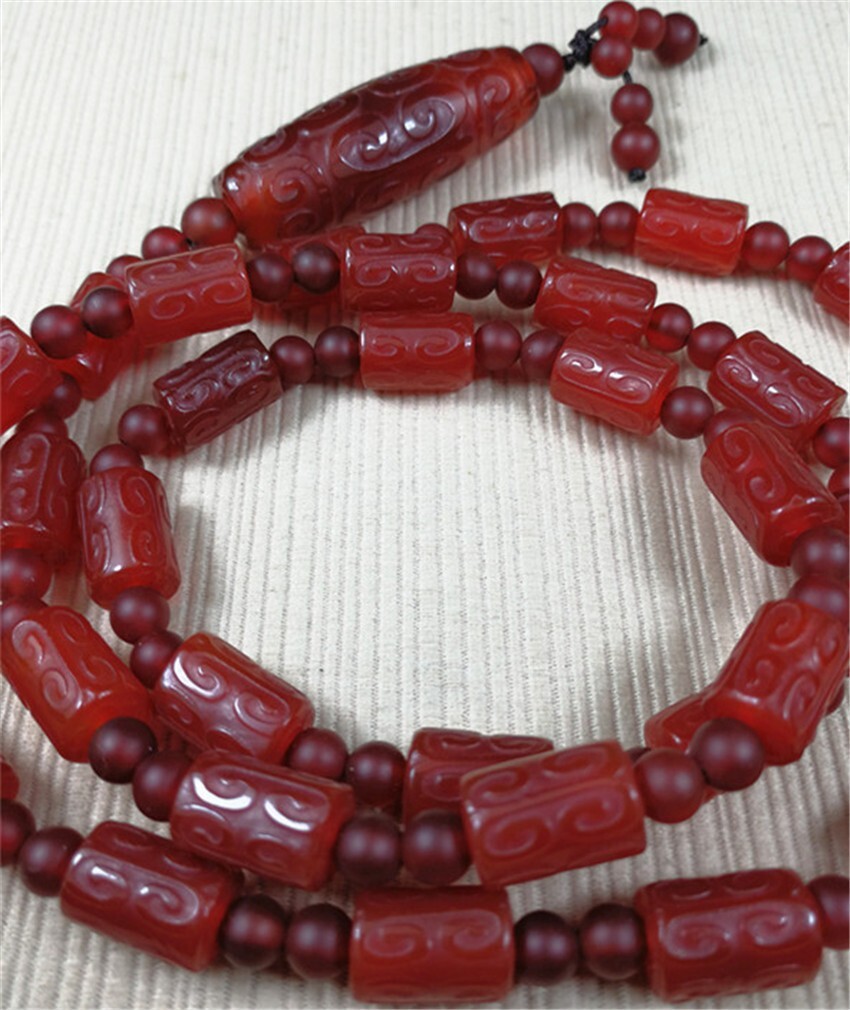 8X12MM Old Tibetan Dzi Bead Agate Amulet Necklace Blessed By Tibetan Lama 28″