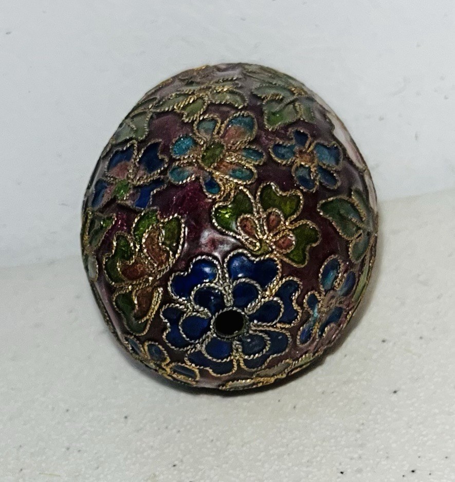 Vintage Chinese Floral Cloisonne Enamel Metal Egg #11A