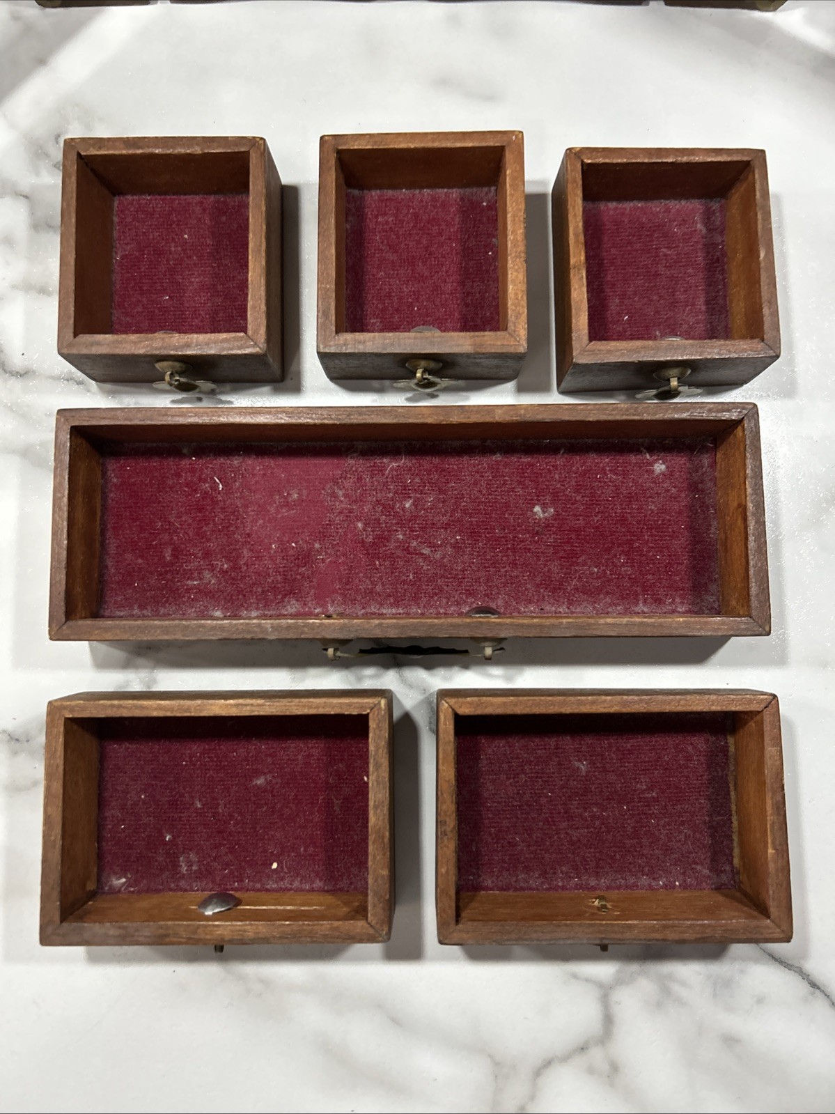 VTG CHINESE ASIAN WOOD & BRASS JEWELRY BOX CHEST 2 TURTLE WOOD DOORS & 6 DRAWERS