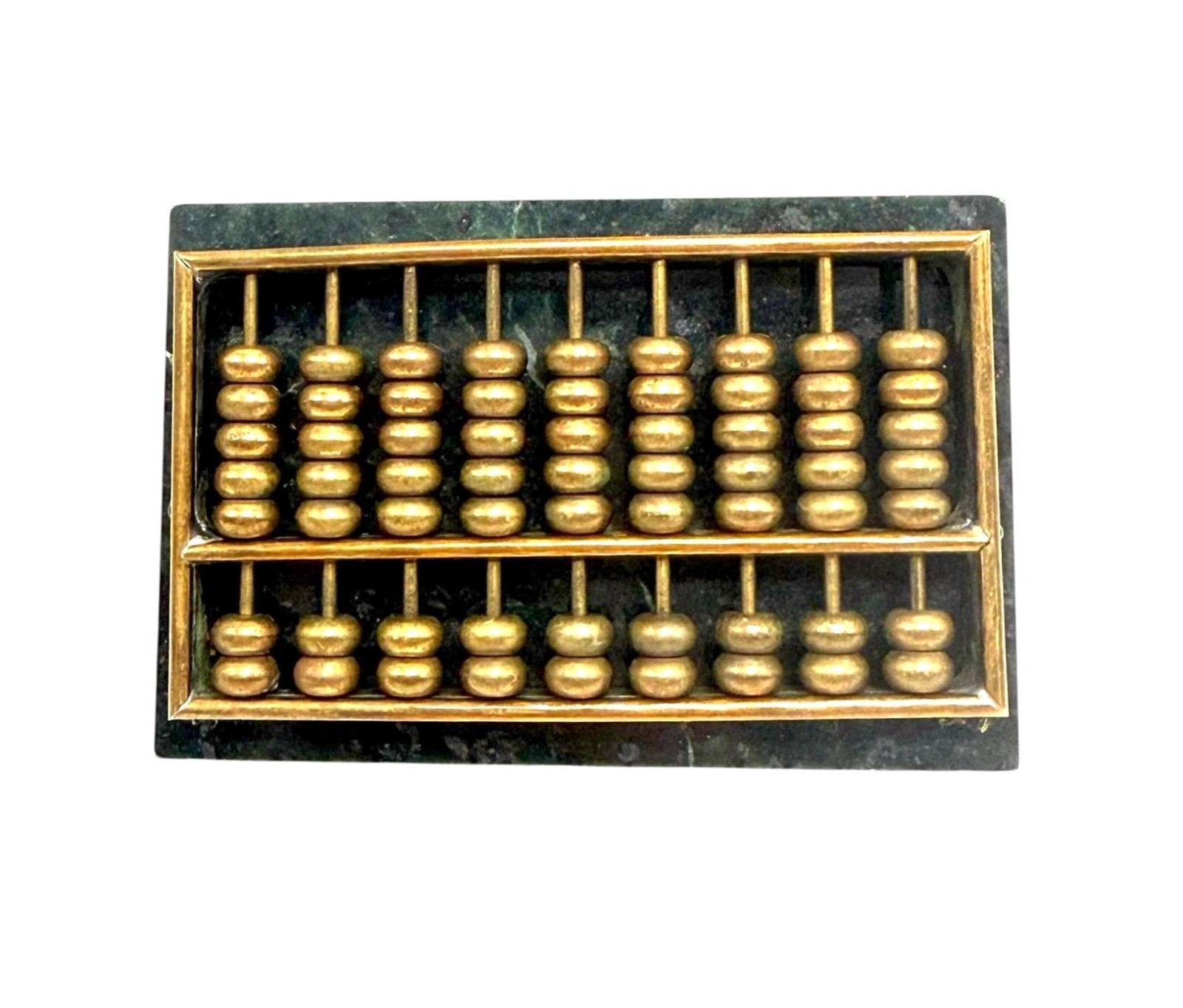 Vintage Brass Abacus Mounted On Green Marble Base Decorative Desk Accessory Comp