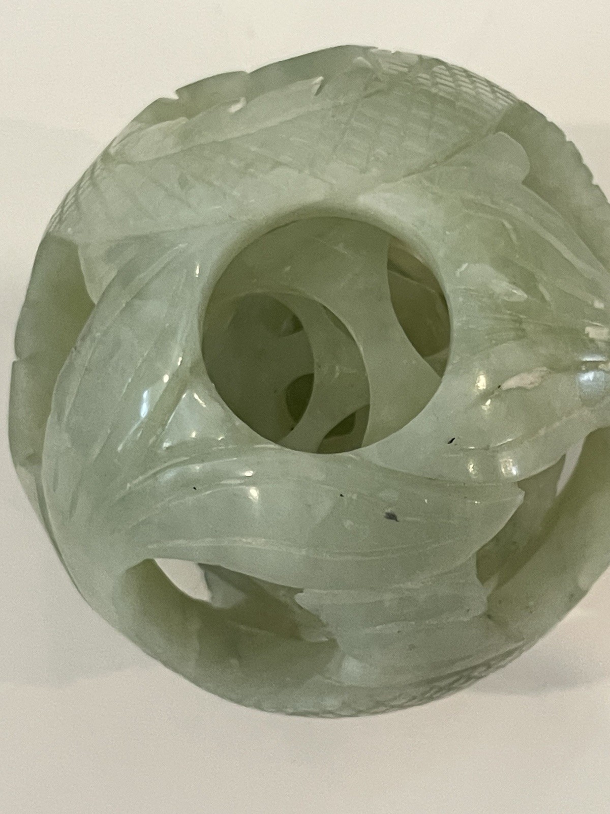Chinese Puzzle Ball Jade Sphere Serpentine Round 3.5 Inch Preowned 5 Layers