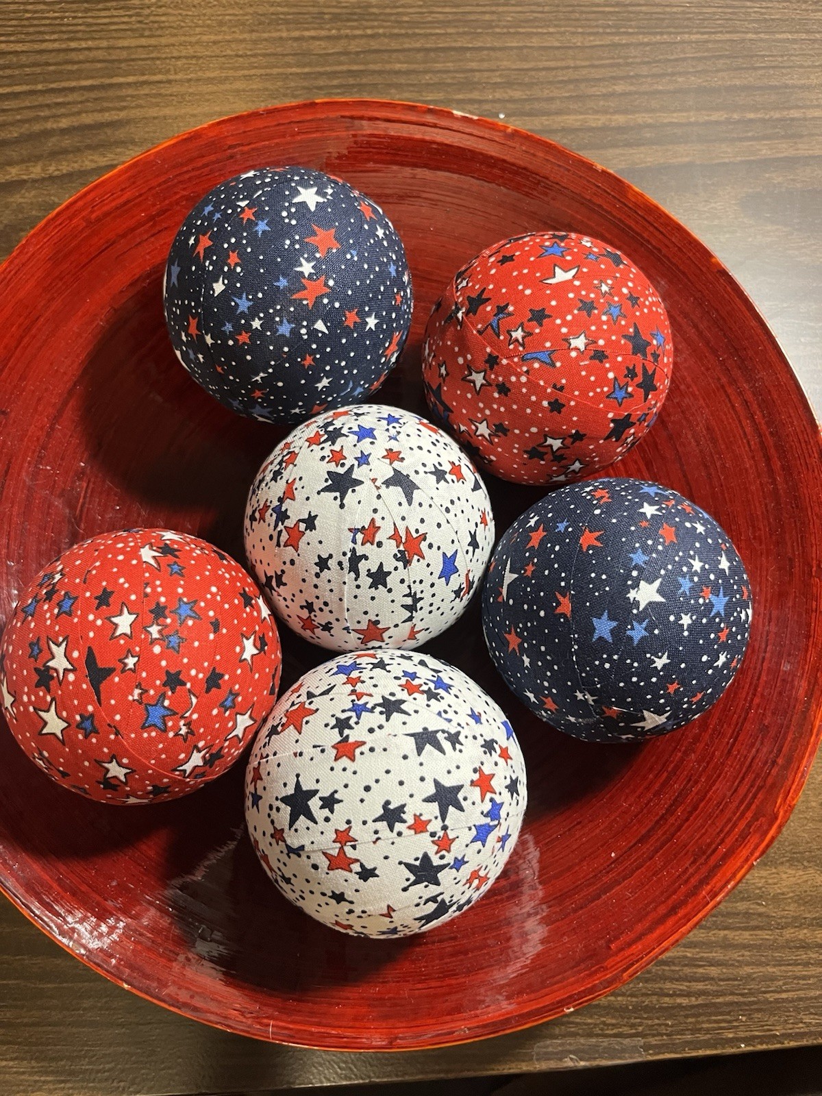 6 Patriotic Rag Balls 3.15” Farmhouse Tiered Tray Decor Bowl Basket Fillers, New