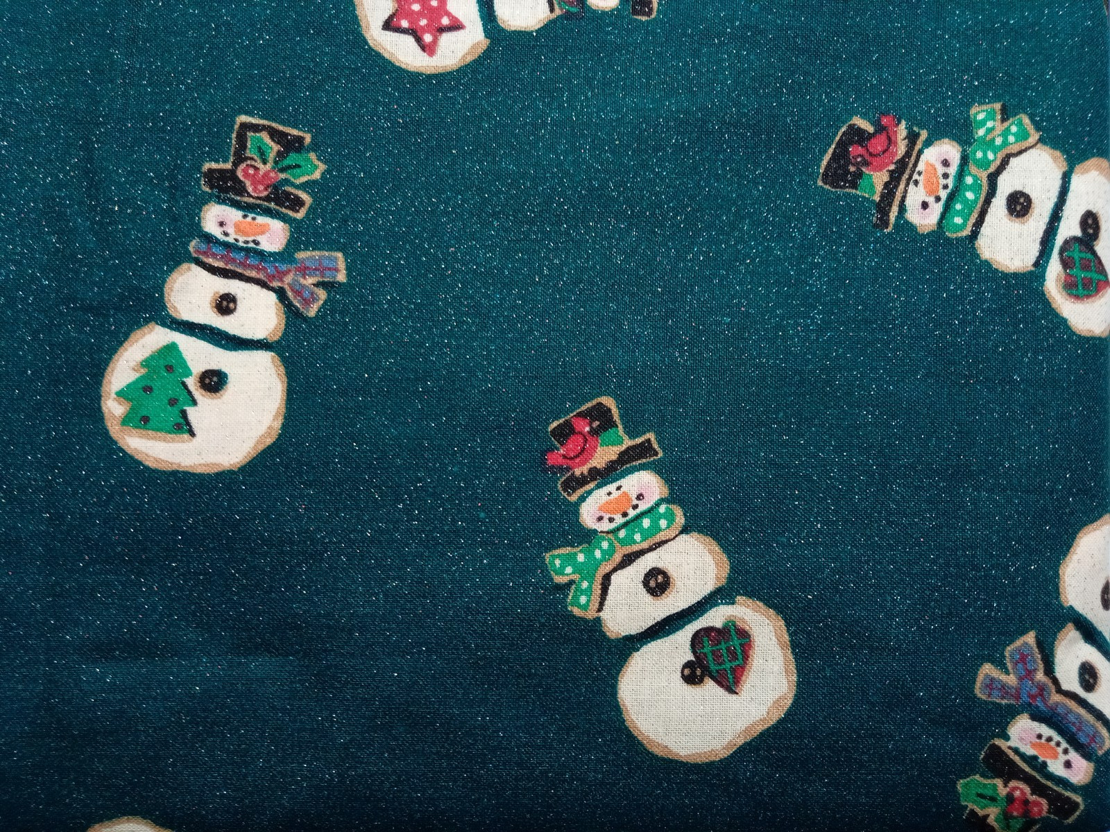 Folk Snowman Iridescent Christmas Fabric Dark Winter Green Holiday 3yd 16in 44w