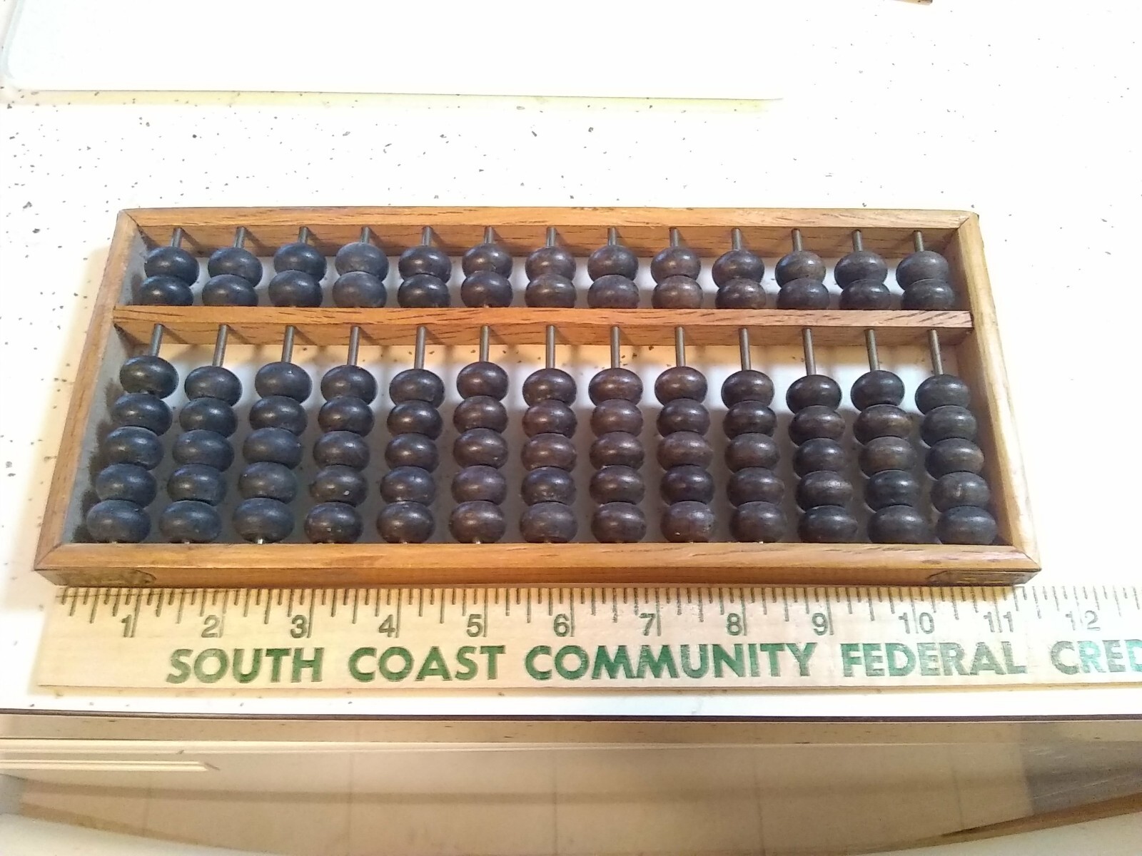 Vintage Wood Brass Chinese Abacus Hand Made 13 Rods 91 Beads