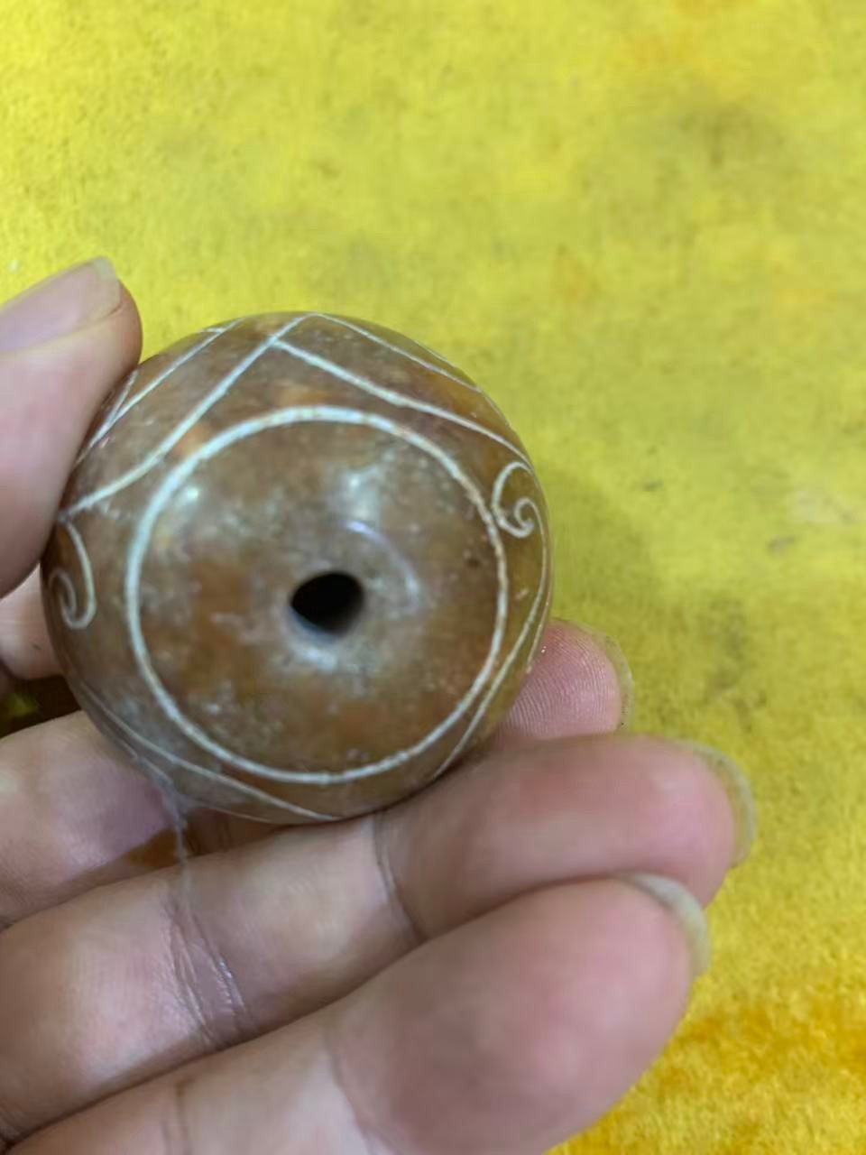 Excellent Rare Large Chinese Old Jade Hand Carved *Dragon/Phoenix* 40mm Bead