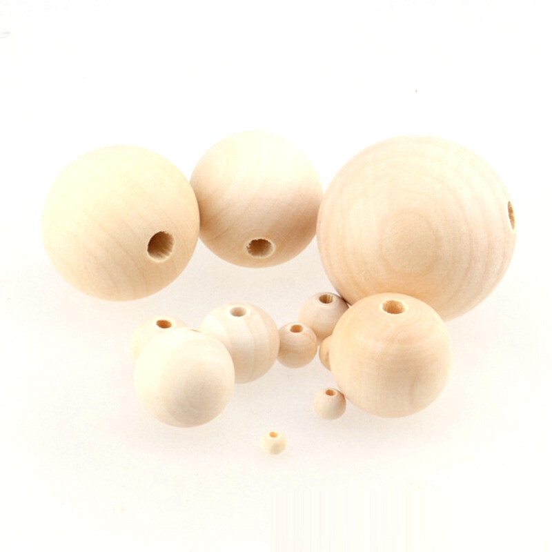 Natural Round Wooden Beads Balls Untreated Plain Wood Hole DIY Accessorie 4-50mm